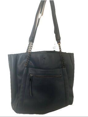 Simply Vera Wang Handbag Gray Chain Zip Snap 9 compartments 14X11X5"